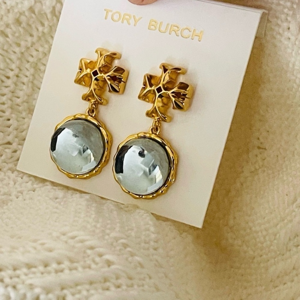 Tory Burch Gold and Clear Statement Earrings - Picture 7 of 9
